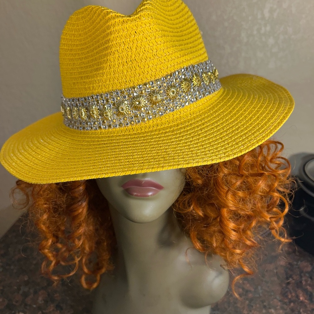 Yellow Fedora Hat with Silver Embellishments
